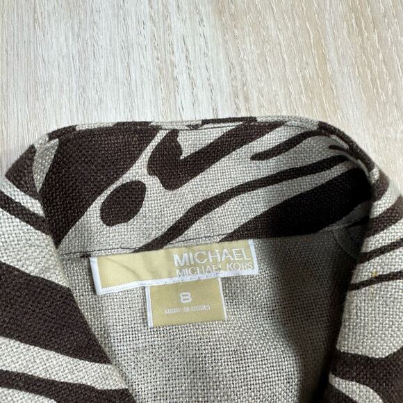 Michael Kors Brown Zebra Animal Print Linen Tailored Short Blazer Jacket 8 Chic - Picture 13 of 15